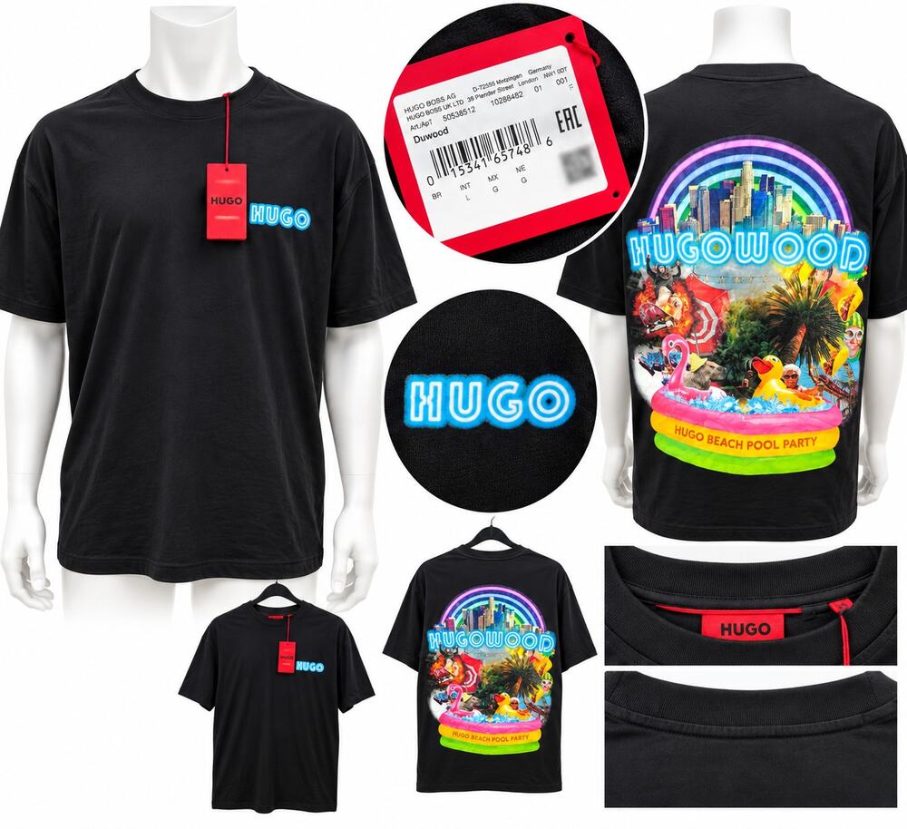 HUGO Men's Black HUGOWOOD Graphic T-Shirt – Size L
